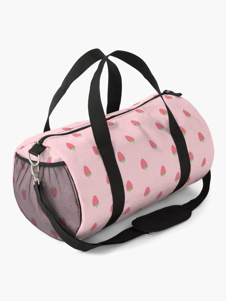 "Strawberry Pastel Pink Polka Dot Kawaii Cute" Duffle Bag by