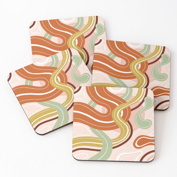 Mustard Yellow, Rust, and Mint Lines Coasters (Set of 4)