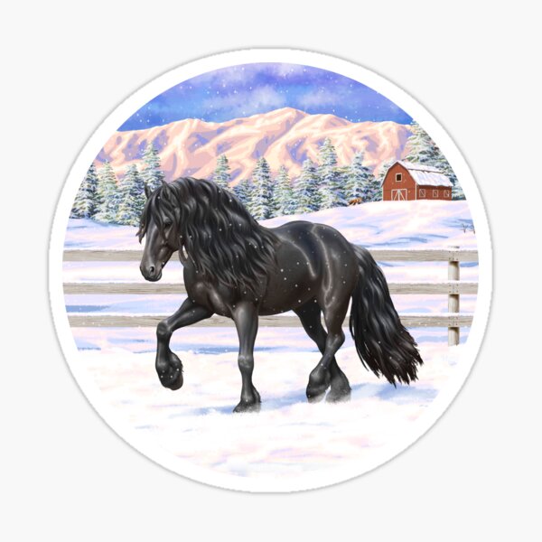 Item preview, Black Friesian Draft Horse Trotting In Snow designed and sold by csforest.