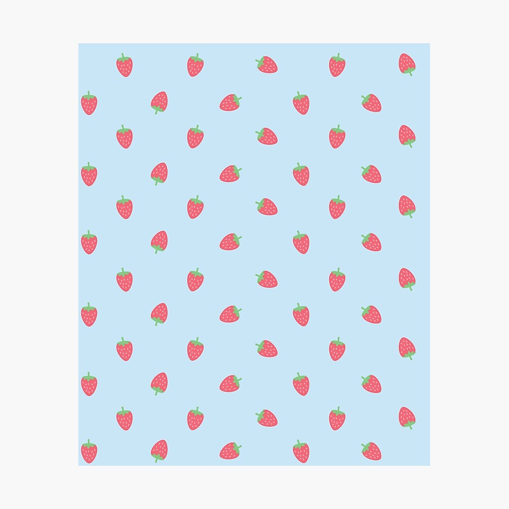 Strawberries Kawaii Cute Pastel Blue Cottagecore Aesthetic Poster By Candymoondesign Redbubble