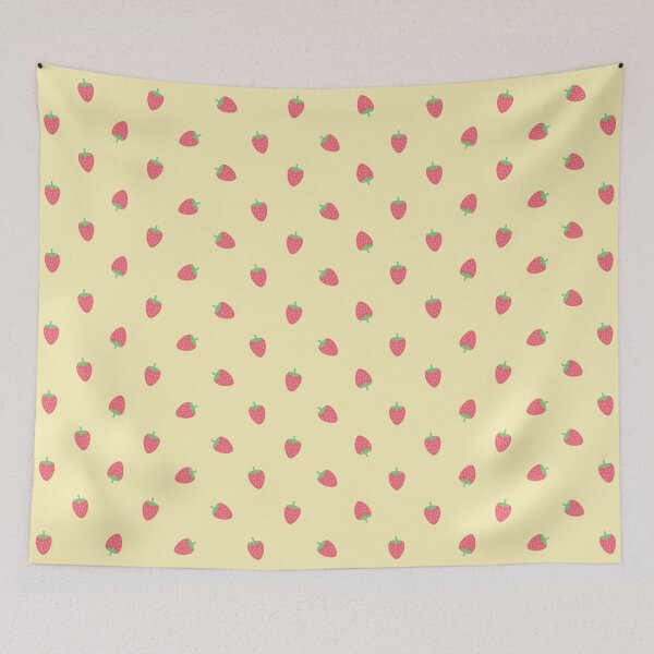 Item preview, Strawberries Kawaii Cute Pastel Lemon Yellow Cottagecore Aesthetic designed and sold by candymoondesign.