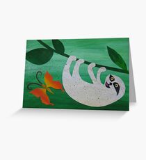 Sloth with a moth- collage with math books- rhymes for kids Greeting Card