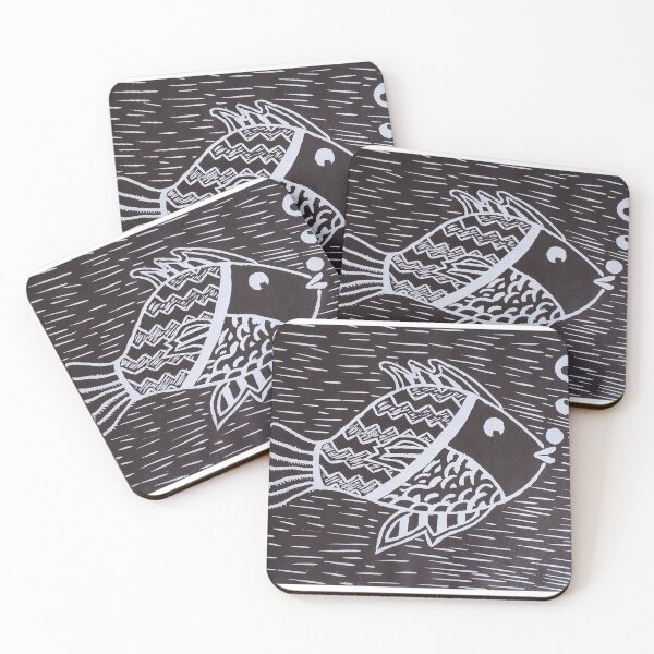 Item preview, Patterned Fish Linoleum Block Print  designed and sold by BritW1509.