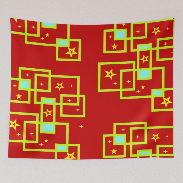Item preview, yellow star green square red background  designed and sold by miaterinka.