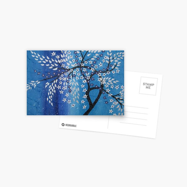 cherry blossom in the snow , blue purple silver white Postcard