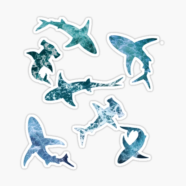 Hydro Flask stickers - ocean blue shark group with sea wave