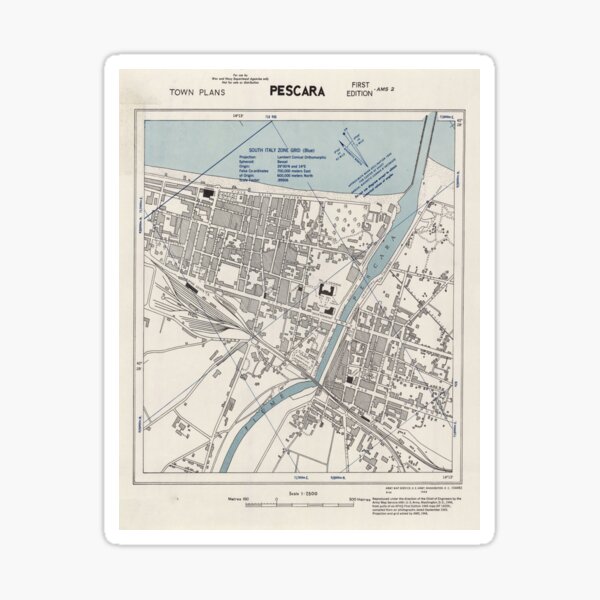Vintage Map of Pescara Italy (1944) Sticker
