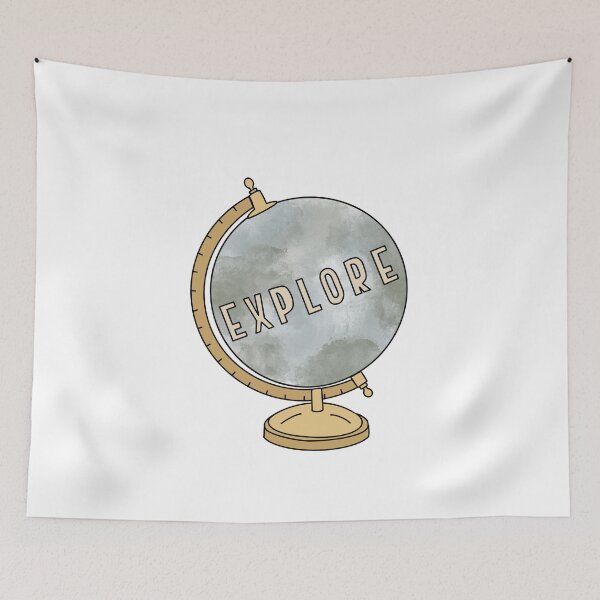 Item preview, Watercolor globe and explore quote in block letters designed and sold by Cafecreativity.