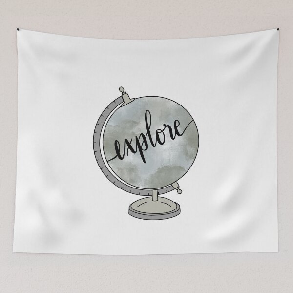 Item preview, Watercolor globe and explore quote in cursive lettering designed and sold by Cafecreativity.