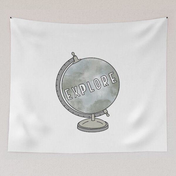 Item preview, Watercolor globe and explore quote in block letters designed and sold by Cafecreativity.