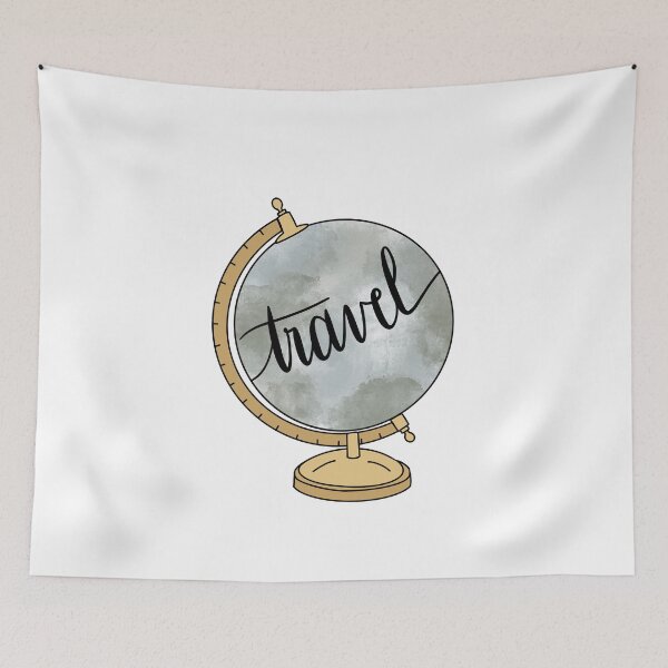 Item preview, Watercolor globe and travel quote in cursive lettering designed and sold by Cafecreativity.