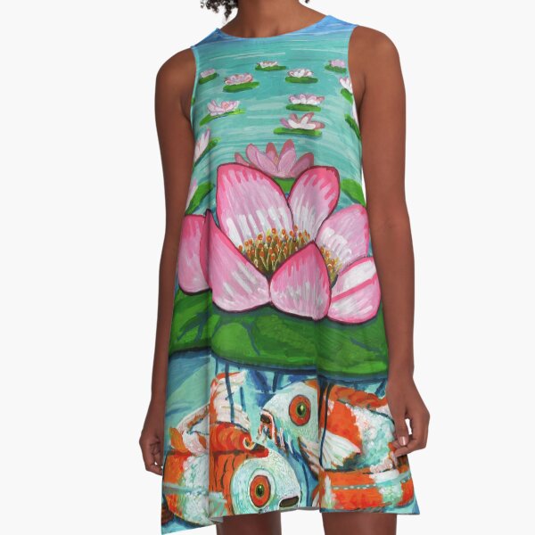 Koi and Lotus A-Line Dress