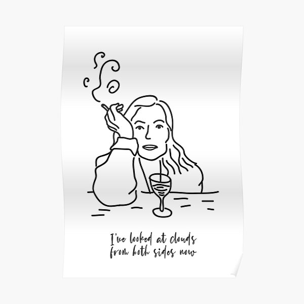 Joni Mitchell Poster - Joni Mitchell print, Minimalist art, Line art, both sides now lyrics Poster