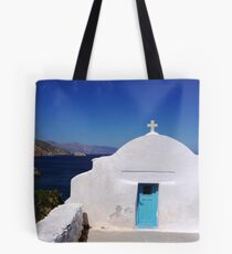 Chapel and seascape, Amorgos Tote Bag