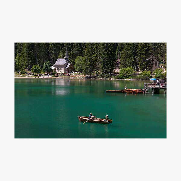 Boat on the lake of Braies Photographic Print