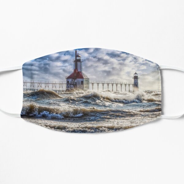 Storm At St Joseph Lighthouse Flat Mask
