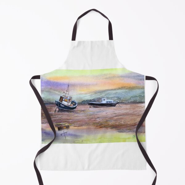 Item preview, Low tide: A watercolour painting of boats on the mudflats designed and sold by Double Dutch Designs.