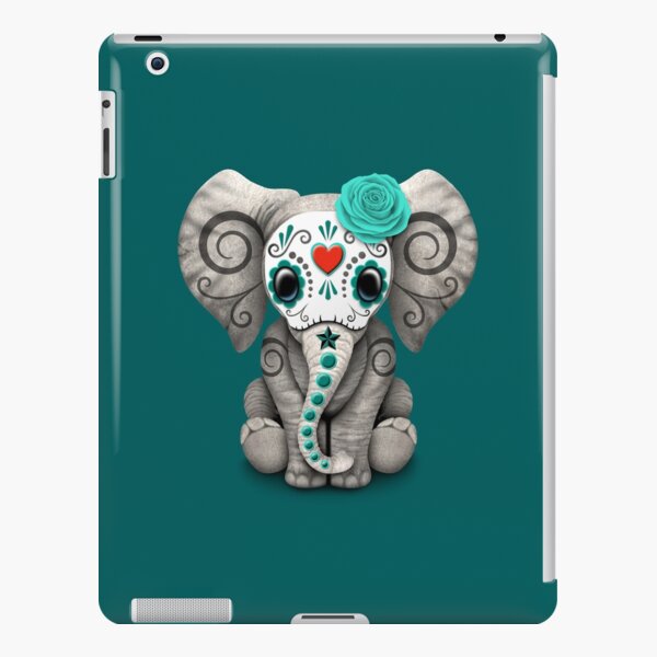 Teal Blue Day of the Dead Sugar Skull Baby Elephant iPad Snap Case