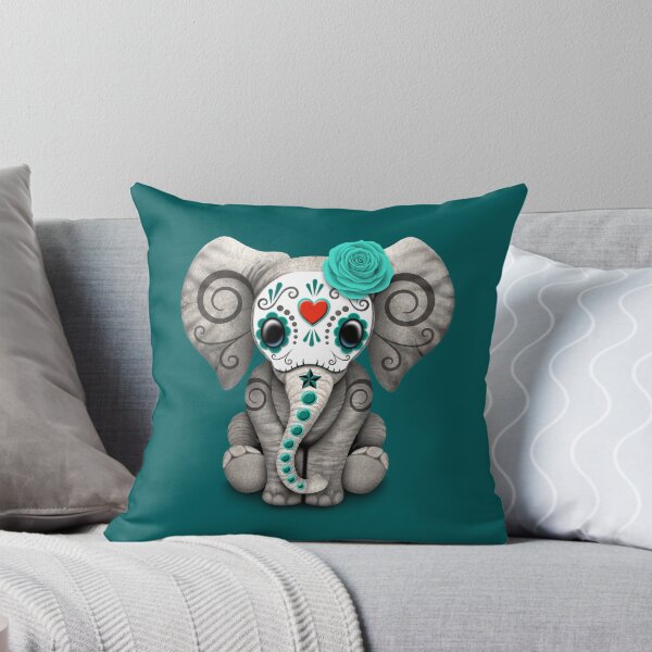 Item preview, Teal Blue Day of the Dead Sugar Skull Baby Elephant designed and sold by JeffBartels.