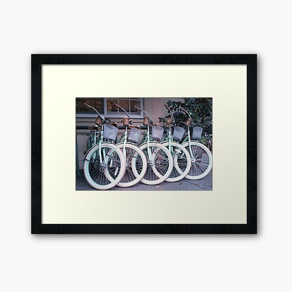 A row of bicycles with baskets. Framed Art Print