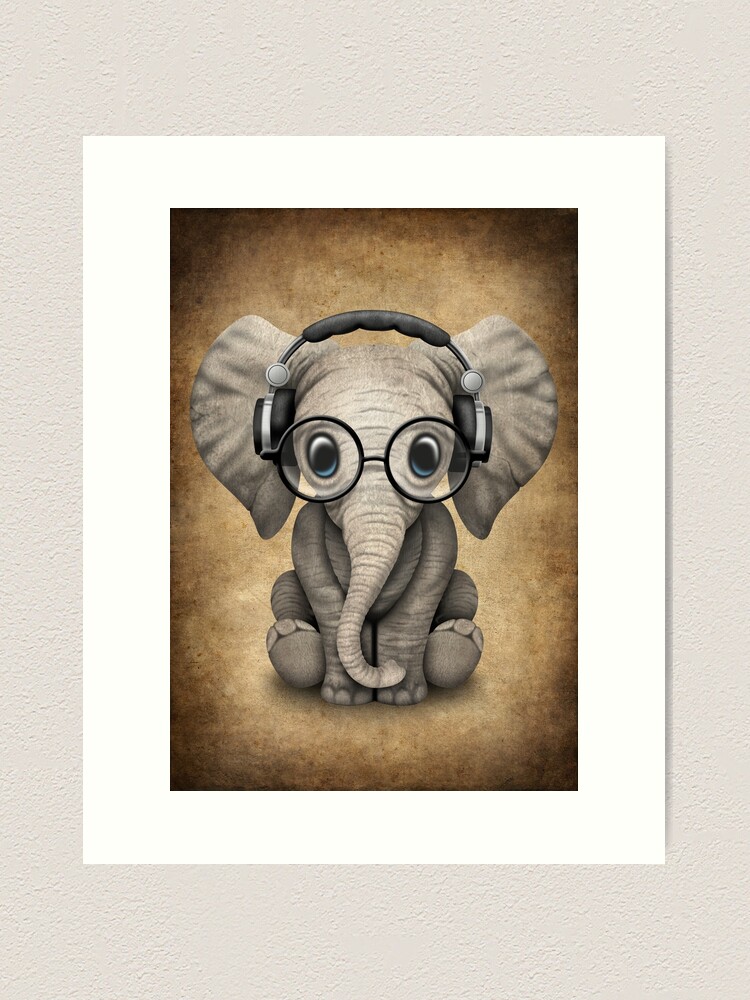 Alternate view of Cute Baby Elephant Dj Wearing Headphones and Glasses Art Print