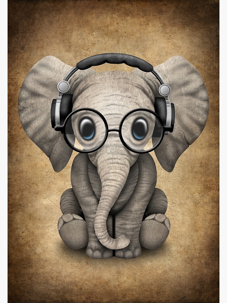 Cute Baby Elephant Dj Wearing Headphones and Glasses by JeffBartels