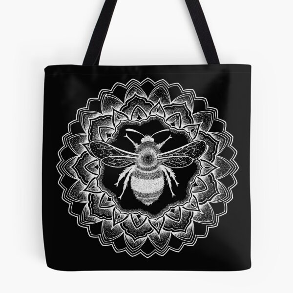 Item preview, White bumblebee mandala in dotwork pen and ink designed and sold by René Voortwist Pen and Ink art.