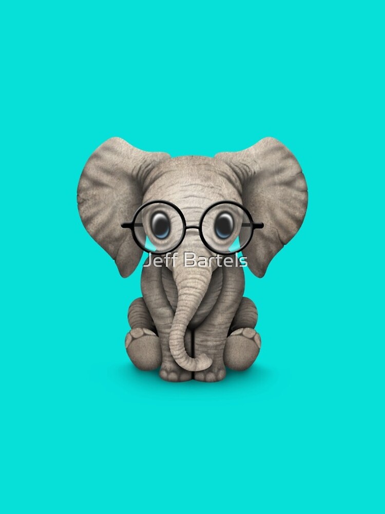 Disover Cute Baby Elephant Calf with Reading Glasses on Blue Iphone Case