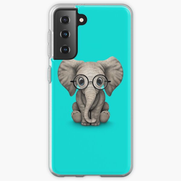 Cute Baby Elephant Calf with Reading Glasses on Blue Samsung Galaxy Soft Case