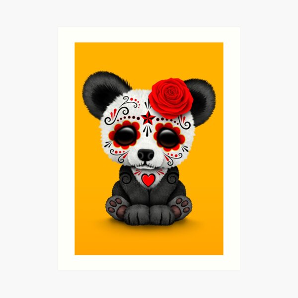 Jour rouge de la mort Panda crâne de sucre sur jaune Impression artistique