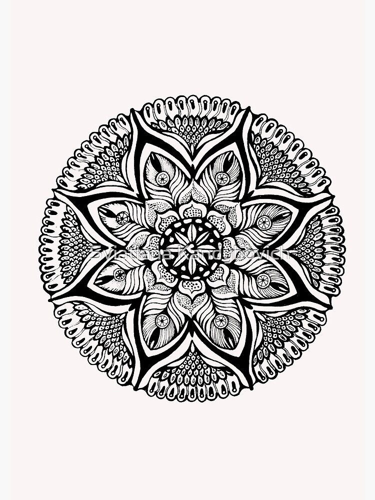 Original store mandala ink drawing black and white sketch