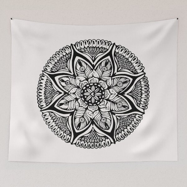 Item preview, Black and White MANDALA. Hand draw  ink and pen on textured paper designed and sold by MandalaFlowerArt.