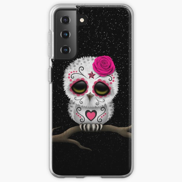 Cute Pink Day of the Dead Sugar Skull Owl Samsung Galaxy Soft Case