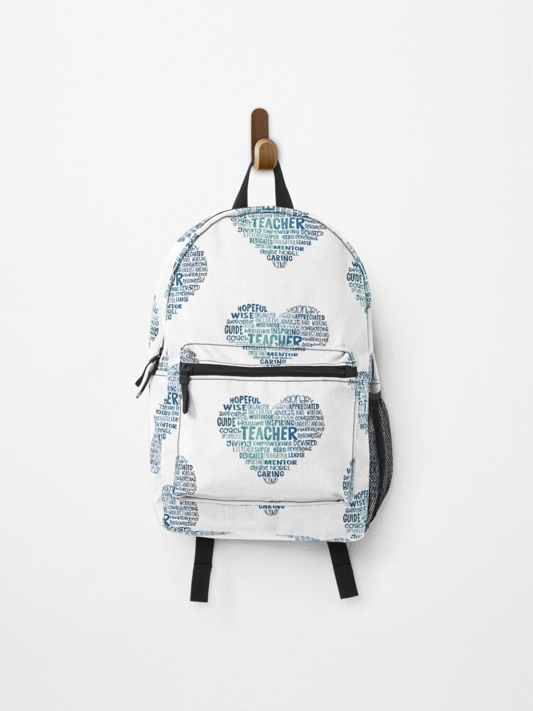 Thumbnail 1 of 3, Backpack, Teacher Word Cloud Heart in Blue designed and sold by jitterfly.