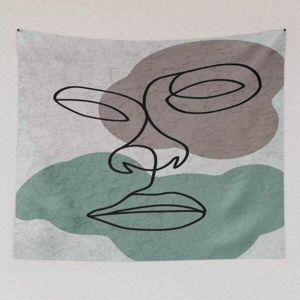 Item preview, Abstract Face design on brown green background. decorating, interiors designed and sold by jayne0524.