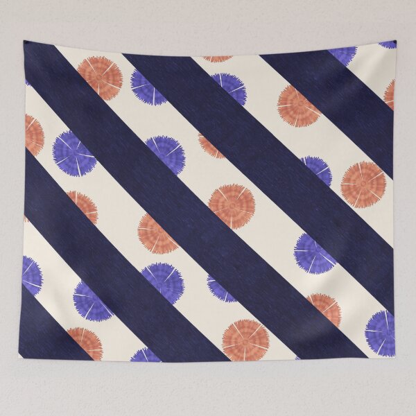 Item preview, Traditional Japanese Tie-dye Shibori Geometric Floral Nadeshiko Carnation Abstract Stripes Pattern in Navy Indigo designed and sold by Charredsky.