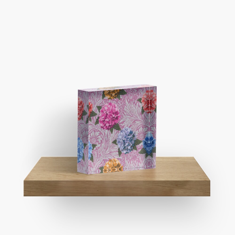Hydrangea Riot in Pink Acrylic Block