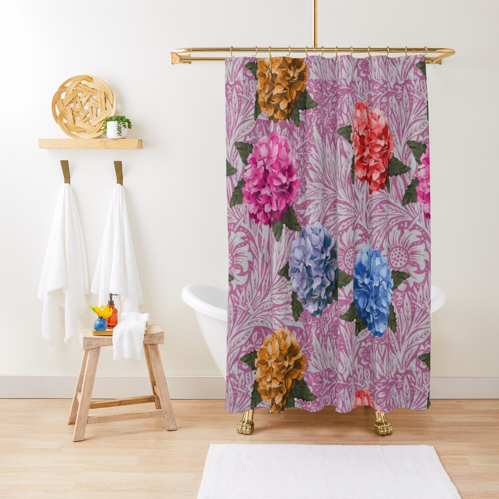 Hydrangea Riot in Pink Shower Curtain