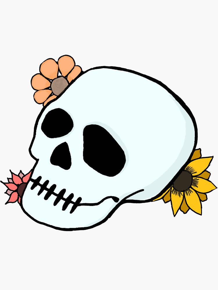 "A skull with flowers coming out of the sides" Sticker for Sale by