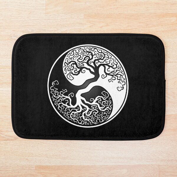 White and Black Tree of Life Yin Yang Bath Mat
