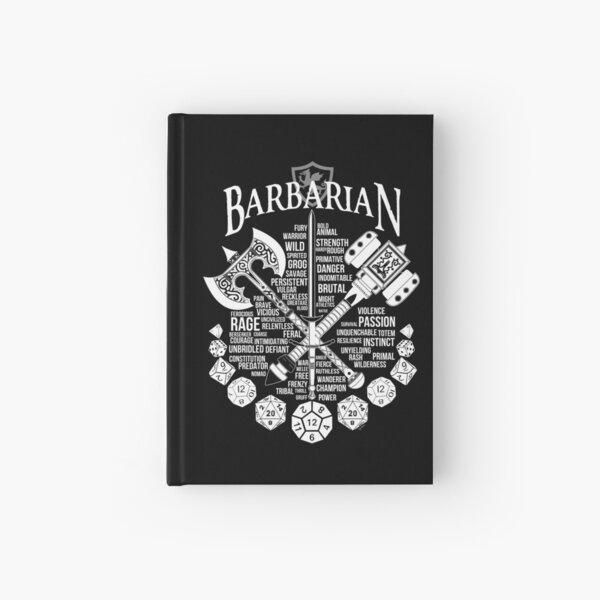 con este diseño furiosamente bueno.
También disponible en negro aquí: http://www.redbubble.com/people/milmino/works/24081562-rpg-class-series-barbarian-black-version?asc=u
¡Más clases próximamente! Cuaderno de tapa dura