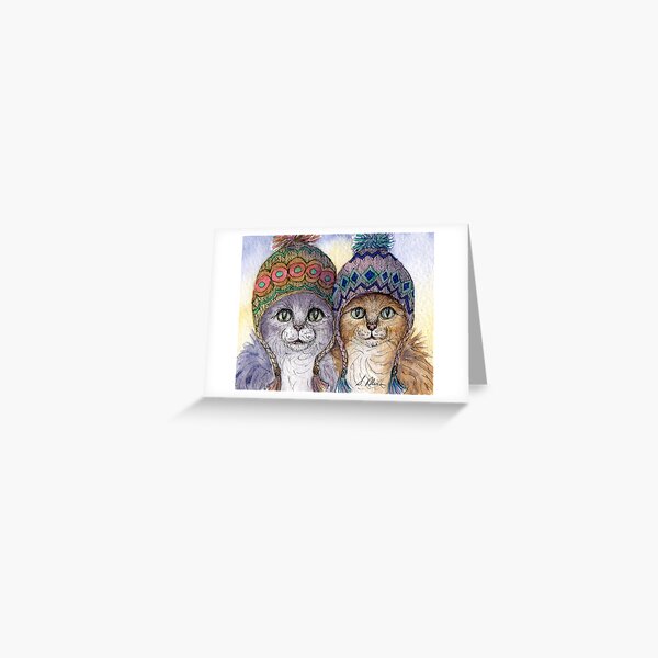 Item preview, The knitwear cat sisters in hats designed and sold by SusanAlisonArt.