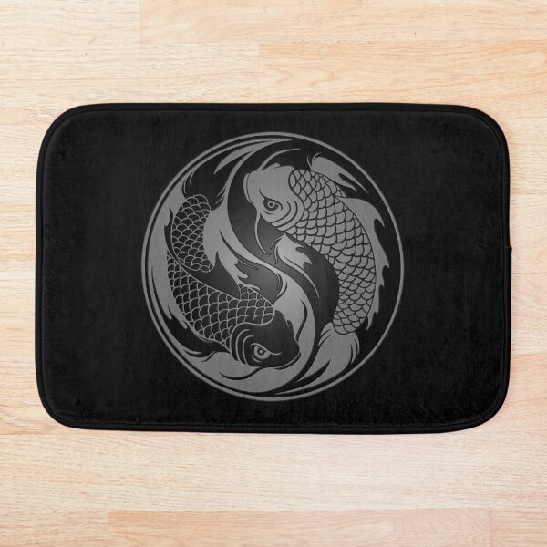 Gray and Black Yin Yang Koi Fish Bath Mat
