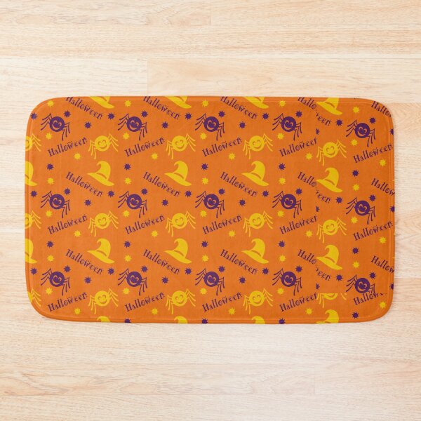 Item preview, Halloween seamless pattern with spider and witch's hat in purple, yellow and orange designed and sold by DoodleBugDigits.
