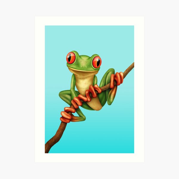 Cute Green Tree Frog on a Branch Art Print