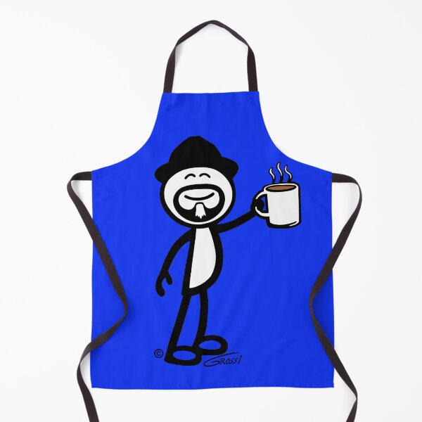 GG Coffee Guy Stick Figure Blue Background Apron
