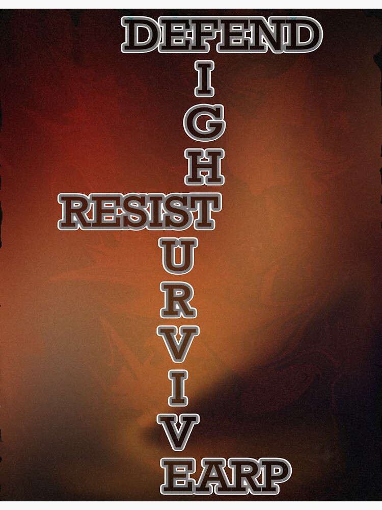 "Defend Fight Resist Survive Earp" Sticker by ayoung99 Redbubble
