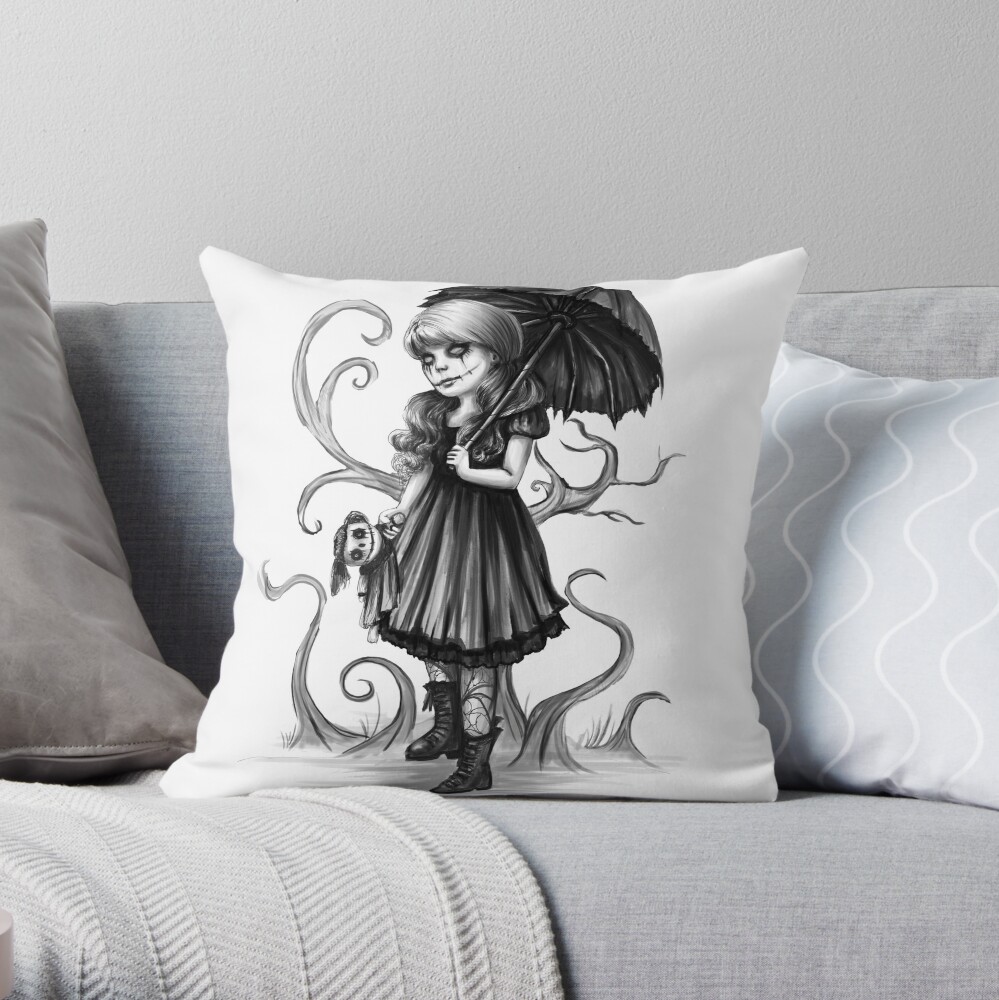 Big-eyed goth girl Throw Pillow by CSA Images - Pixels