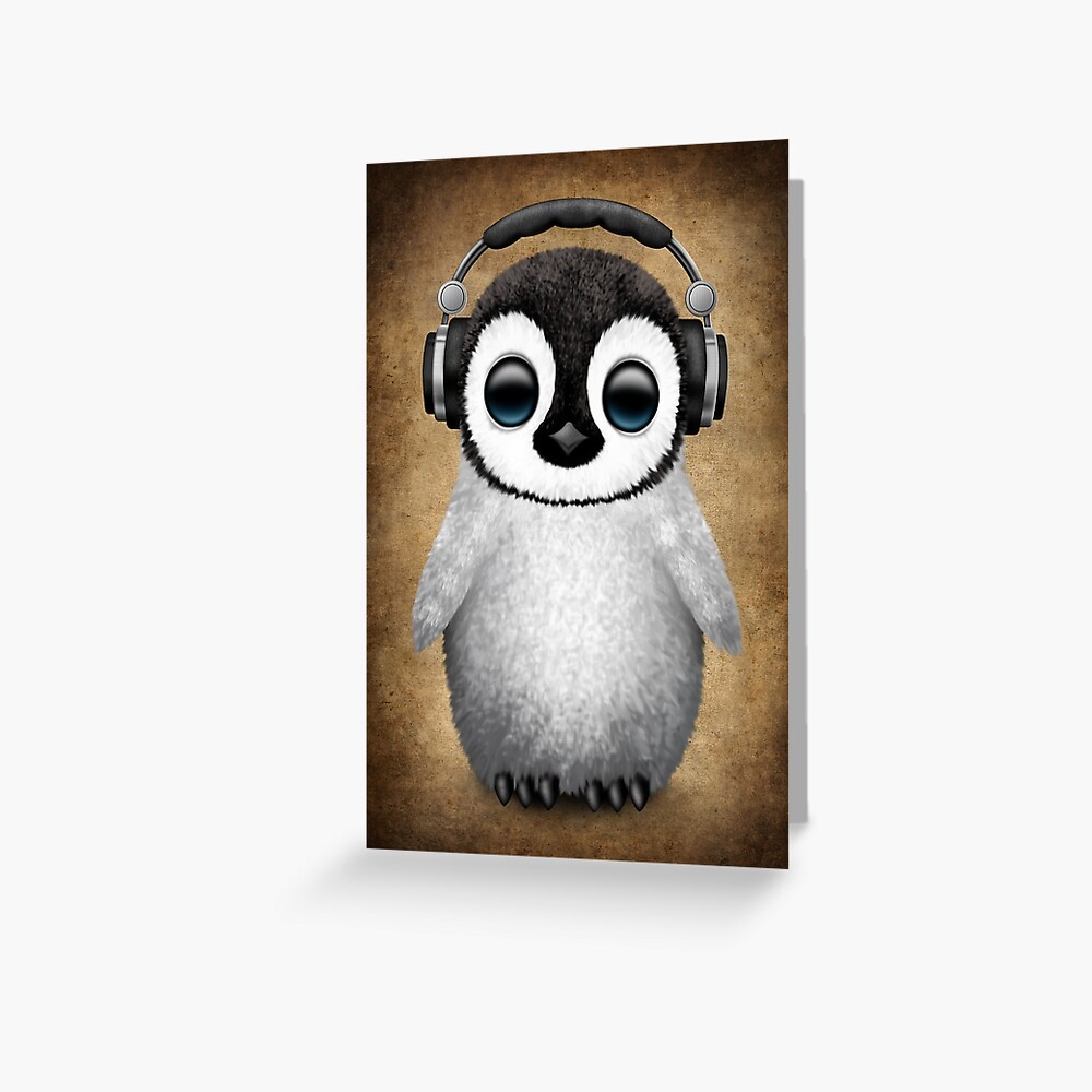Cute Baby Penguin Dj Wearing Headphones Cute Baby Penguin Dj Wearing Headphones