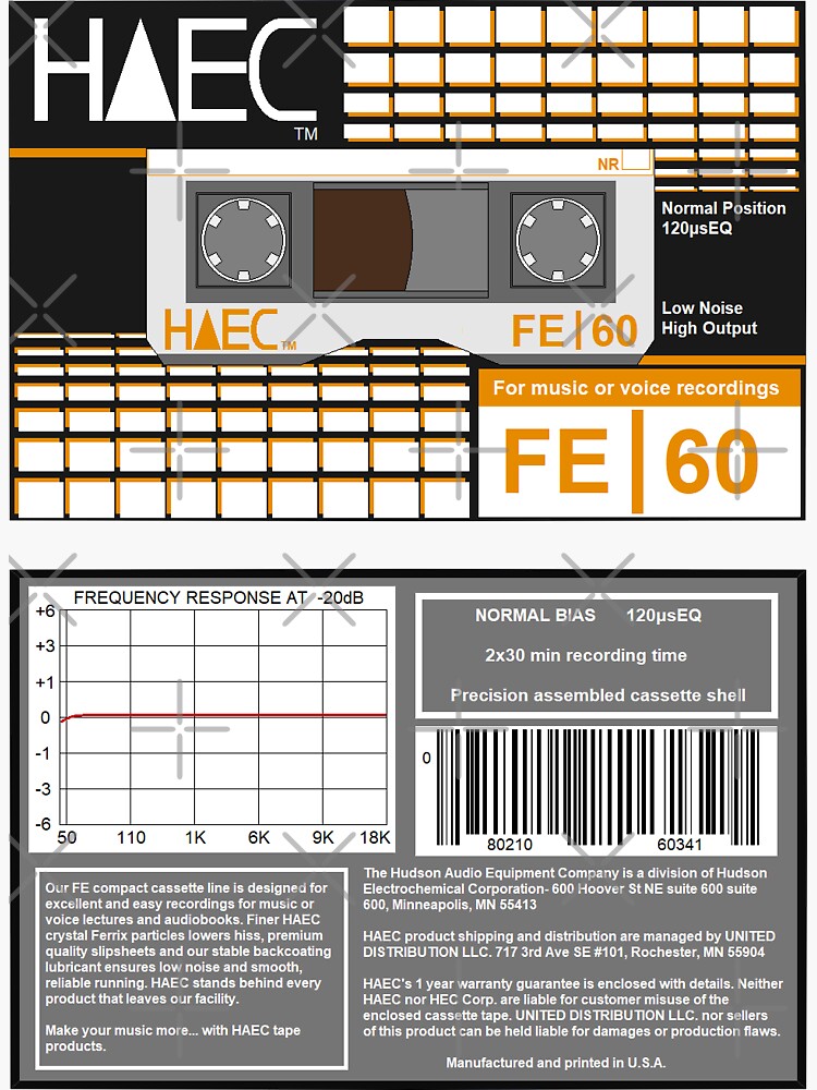 "Hudson Audio Equipment Co. FE60 type 1 cassette (front and back